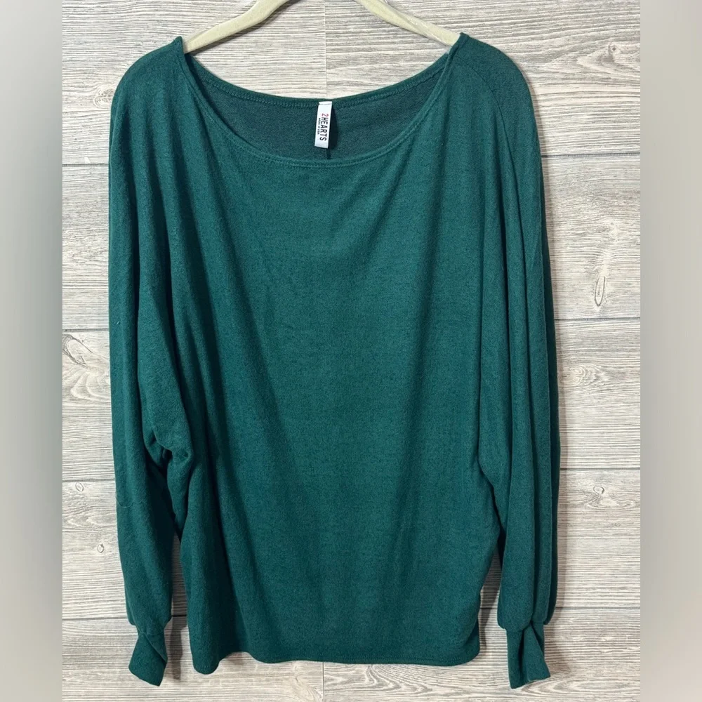 Green Dolman Sleeve Top, Boatneck, Size Medium, - Picture 3 of 9